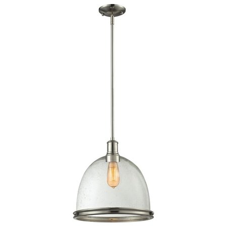 Z-Lite Mason 1 Light Pendant, Brushed Nickel And Clear Seedy 718P13-BN